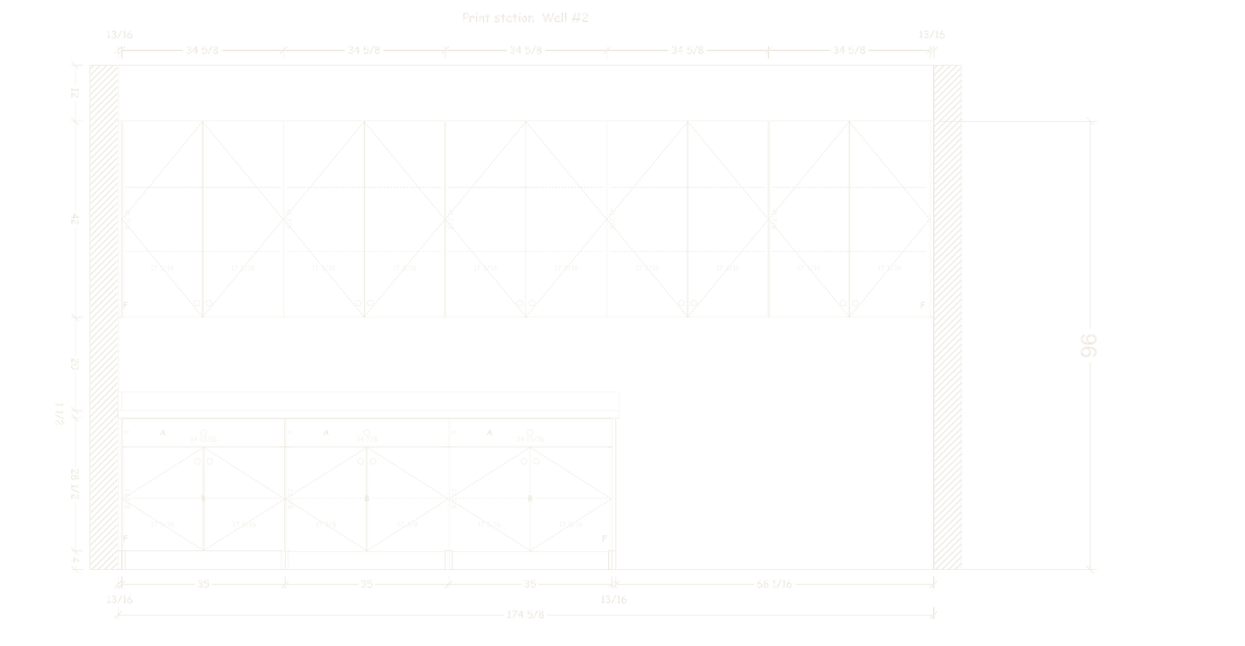 Print station elevation with uppers and base cabinets
